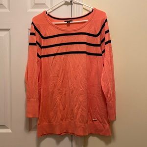 Melon Pink Nautica Sweater with Navy Stripe, 2XL, 100% Cotton